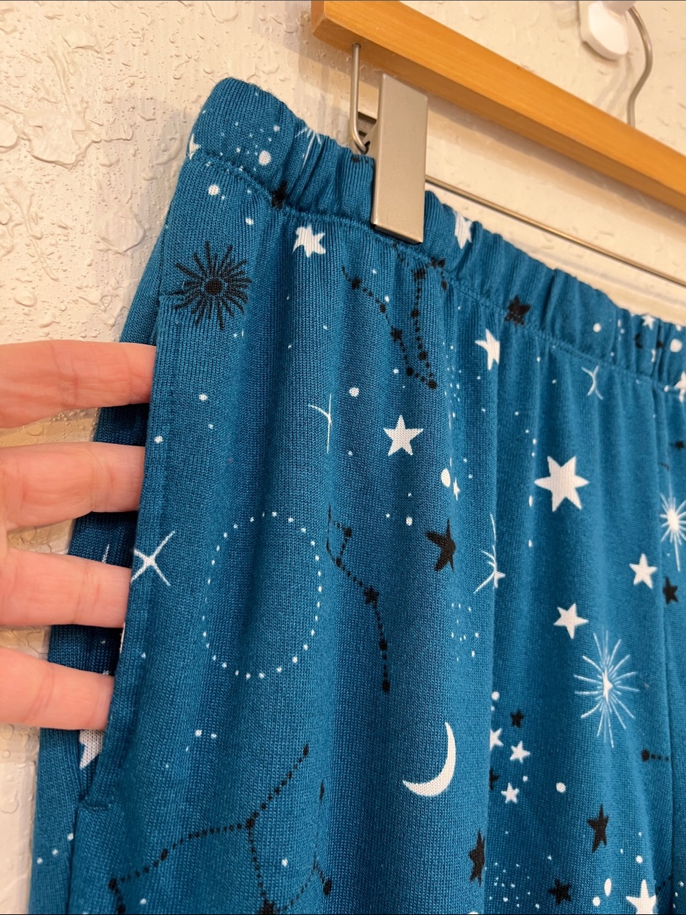Joyspun Celestial Stars & Moon Brushed Hacci Pajama Set XL Astro Teal Blue - Picture 7 of 9